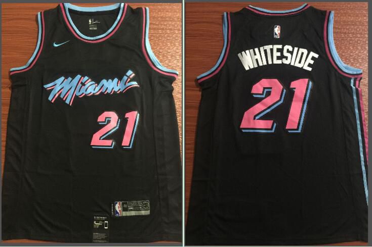 Men Miami Heat #21 Whiteside Black City Edition Game Nike NBA Jerseys